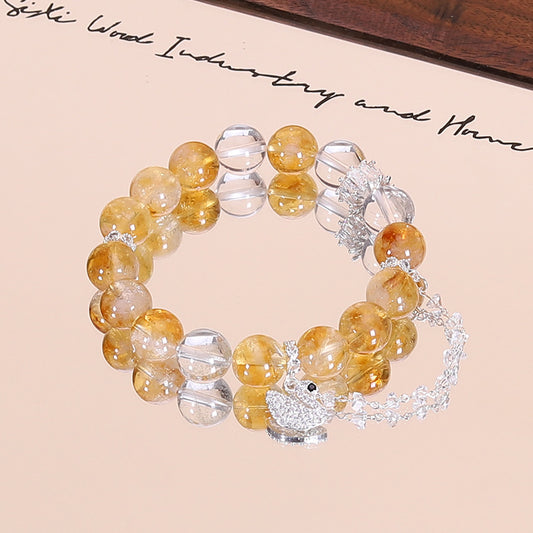 Huangta Crystal Yellow Quartz Bracelet for Women—Original Design, White Quartz, Versatile Bracelet, Fashionable Wealth-Attracting Bracelet, Jewelry