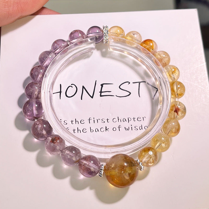 Natural Amethyst Ghost Crystal Bracelet with Yellow Tower Crystal—Unique Design, Fashionable, Versatile, and Minimalist Women's Amethyst Bracelet