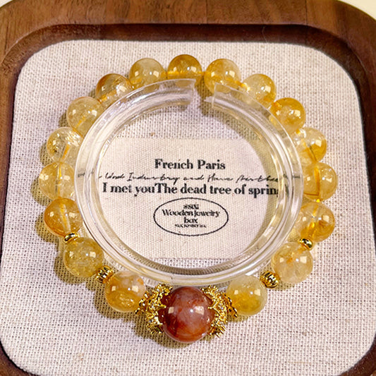 Natural Yellow Tower Crystal Bracelet: Fashionable, Original, Red Rubber Flower, Niche Design, Crystal Bracelet Factory, Wealth-Attracting Crystal