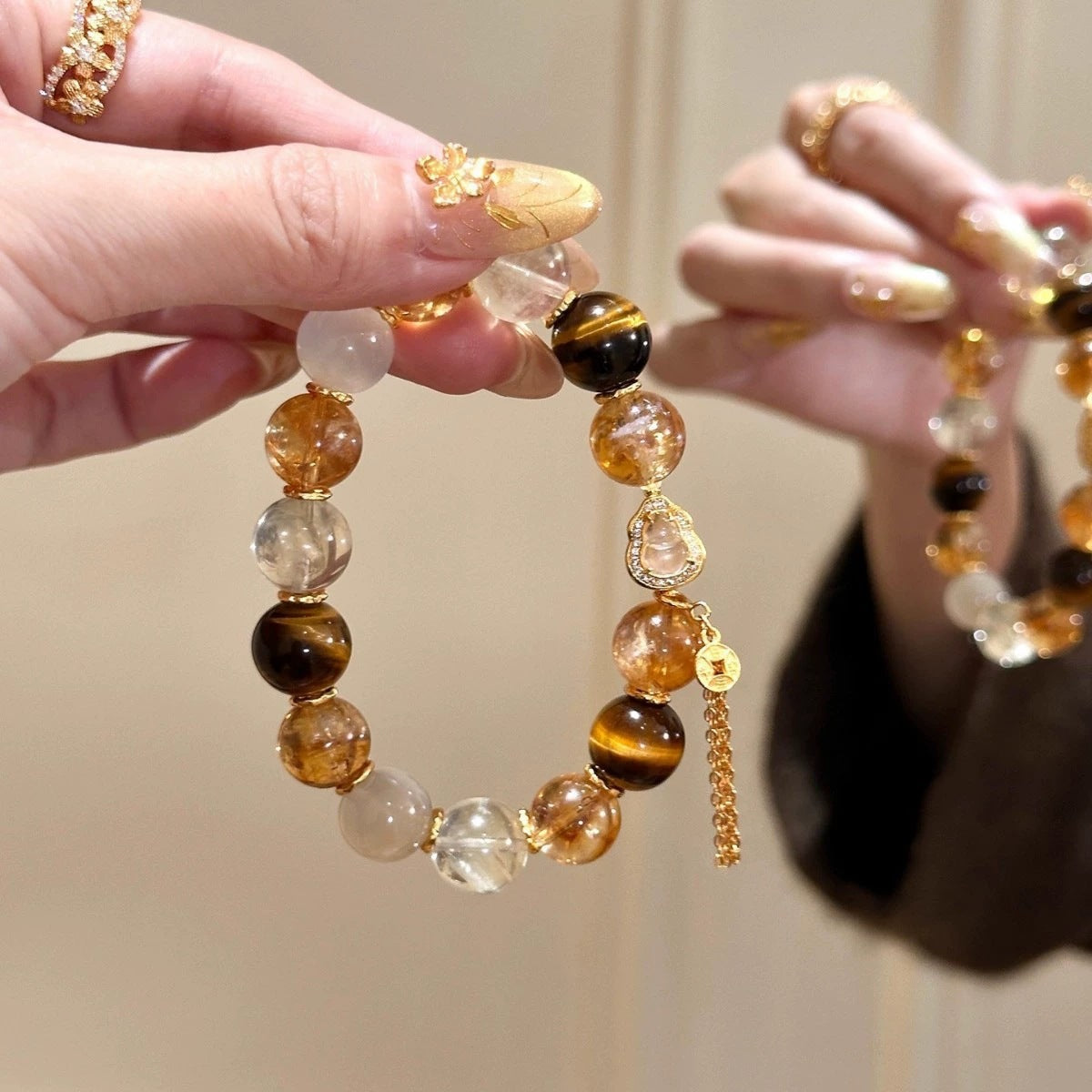 Natural Wealth Huangta Crystal Citrine Bead Crystal Bracelet: Exquisite, Niche-Style Yellow Tiger's Eye
