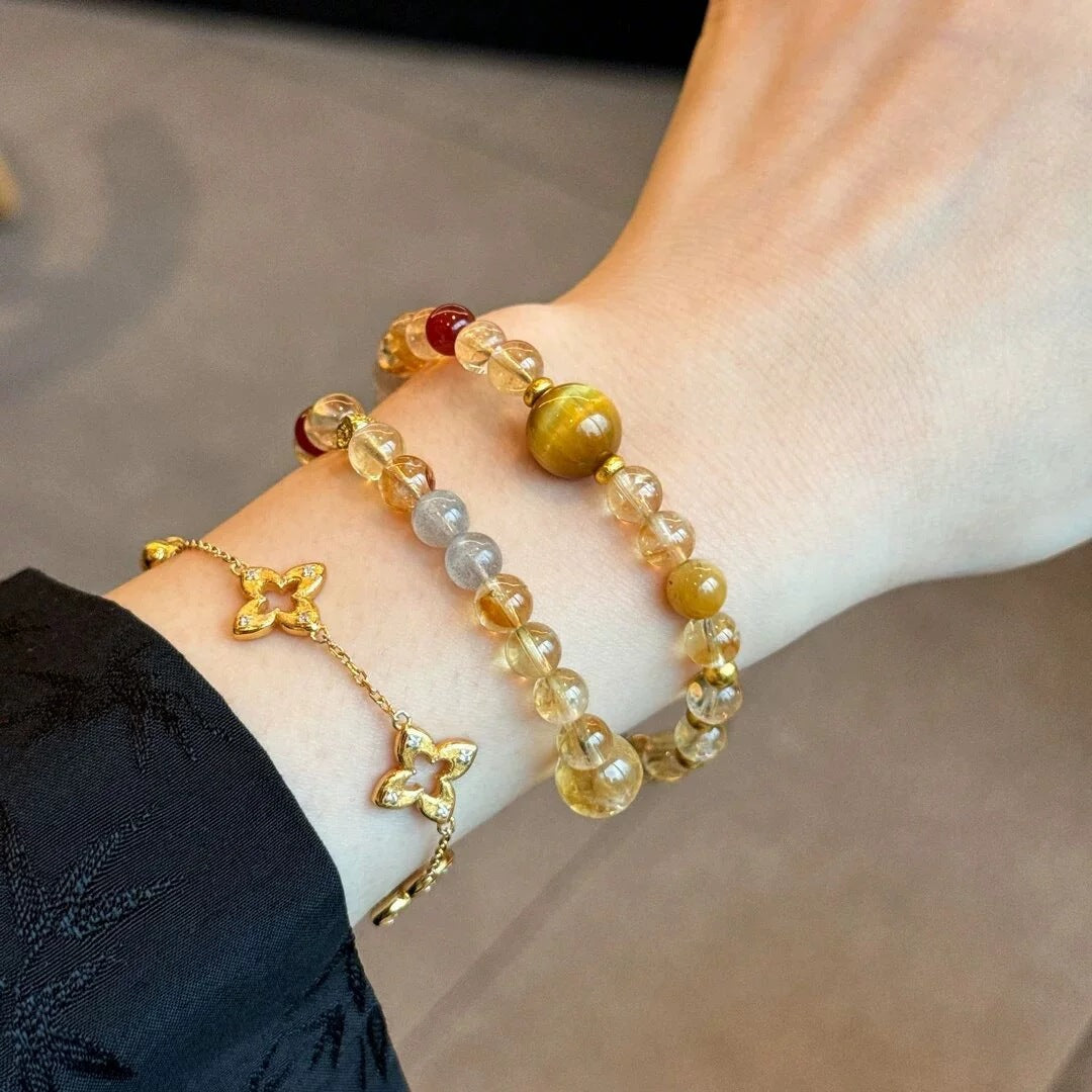 Natural Yellow Tower Crystal “Grand Slam” Bracelet for Men and Women: High-Quality Citrine Bead Bracelet for Attracting Wealth and Bringing Good Luck