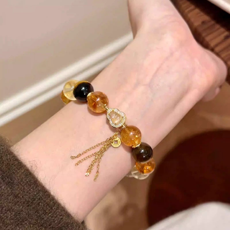 Natural Wealth Huangta Crystal Citrine Bead Crystal Bracelet: Exquisite, Niche-Style Yellow Tiger's Eye