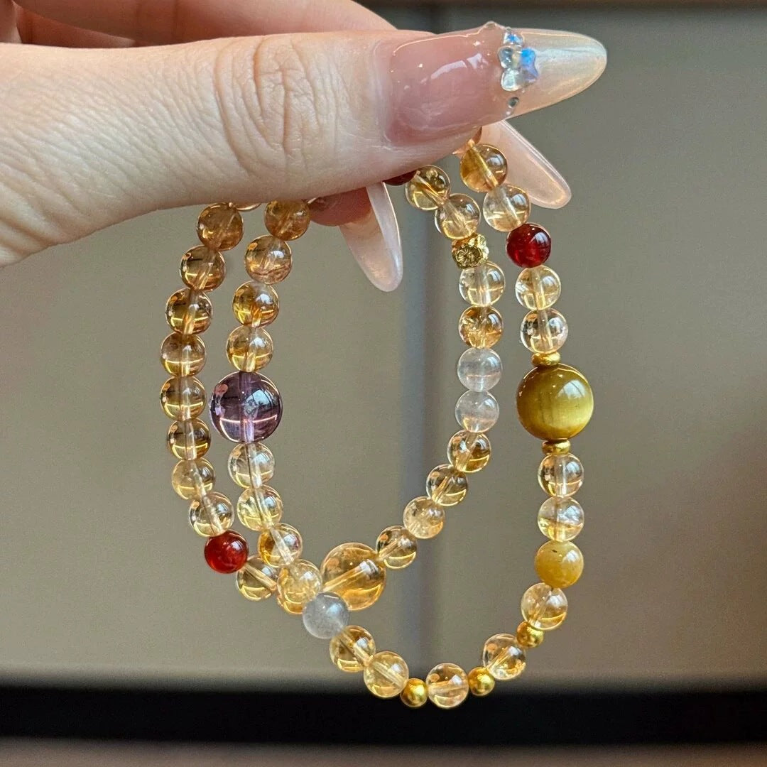 Natural Yellow Tower Crystal “Grand Slam” Bracelet for Men and Women: High-Quality Citrine Bead Bracelet for Attracting Wealth and Bringing Good Luck