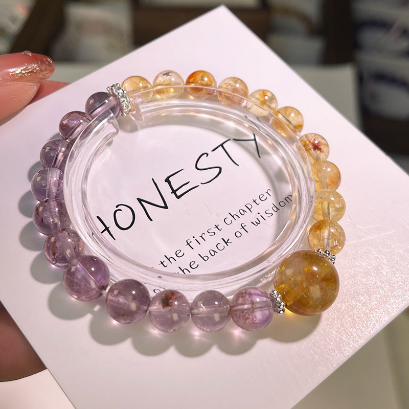 Natural Amethyst Ghost Crystal Bracelet with Yellow Tower Crystal—Unique Design, Fashionable, Versatile, and Minimalist Women's Amethyst Bracelet