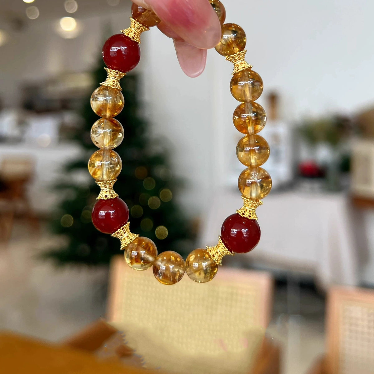Original Design Natural Citrine and Yellow Tower Quartz Bracelet with Red Agate Wealth-Attracting Beads for Women