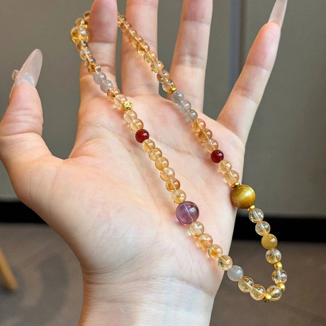 Natural Yellow Tower Crystal “Grand Slam” Bracelet for Men and Women: High-Quality Citrine Bead Bracelet for Attracting Wealth and Bringing Good Luck
