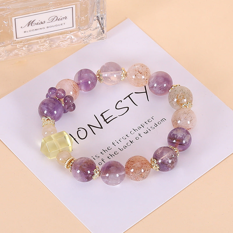 Nine Purple Fire: Natural Purple Rabbit-Hair Quartz Women's Bracelet in Black and Gold—A Luxurious Bracelet for Attracting Wealth