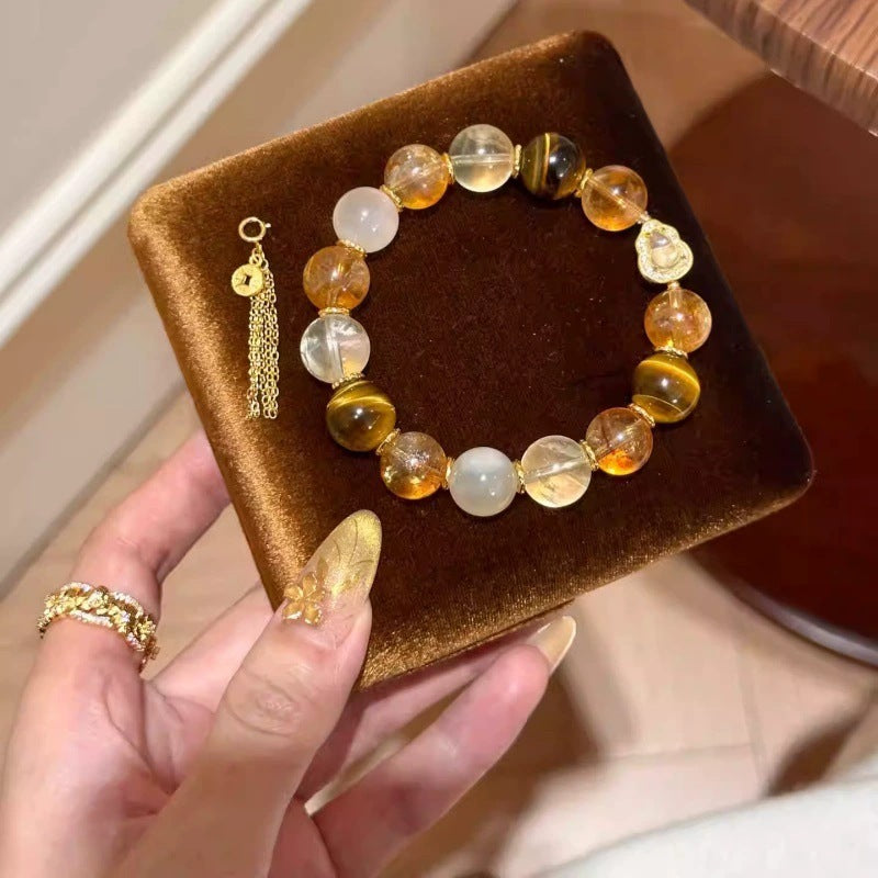 Natural Wealth Huangta Crystal Citrine Bead Crystal Bracelet: Exquisite, Niche-Style Yellow Tiger's Eye