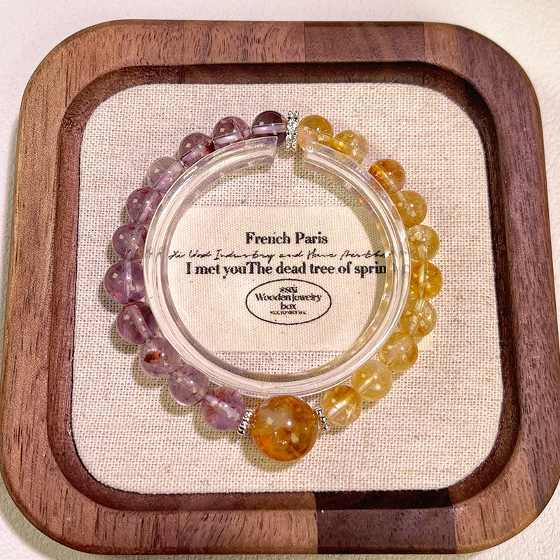 Natural Amethyst Ghost Crystal Bracelet with Yellow Tower Crystal—Unique Design, Fashionable, Versatile, and Minimalist Women's Amethyst Bracelet