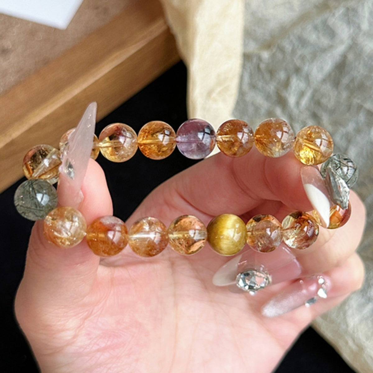 Lucky Natural Yellow Quartz Yellow Tower Crystal Bracelet for Women—Tiger's Eye Crystal Gift for Wealth and Career Success