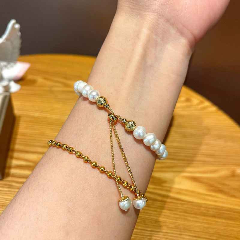 Adjustable Natural Freshwater Pearl Bracelet for Women: Sophisticated, Fashionable, Lightly Luxurious, Instagram-Worthy, Niche Design Bracelet