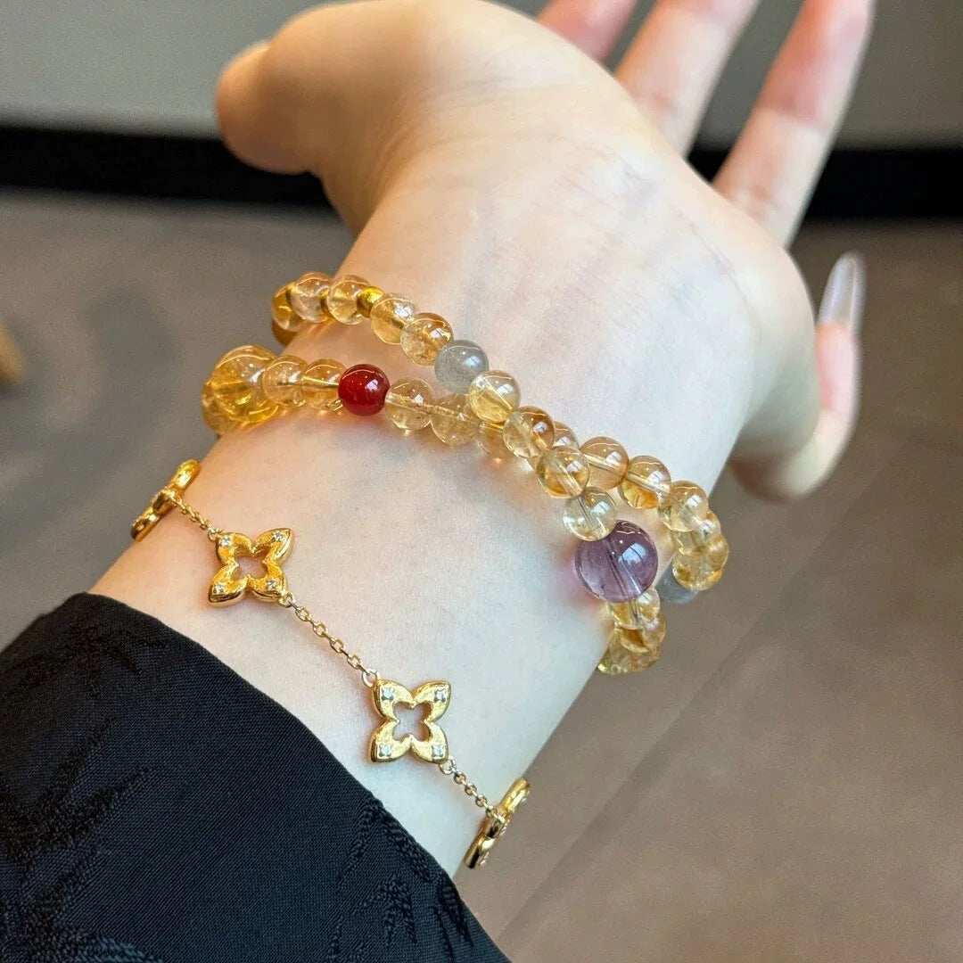 Natural Yellow Tower Crystal “Grand Slam” Bracelet for Men and Women: High-Quality Citrine Bead Bracelet for Attracting Wealth and Bringing Good Luck