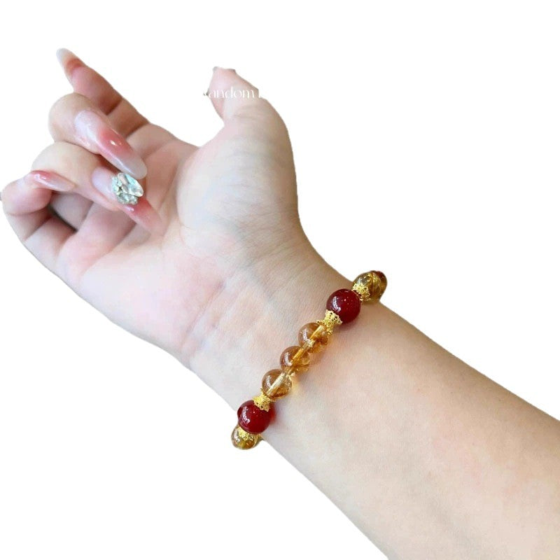 Original Design Natural Citrine and Yellow Tower Quartz Bracelet with Red Agate Wealth-Attracting Beads for Women