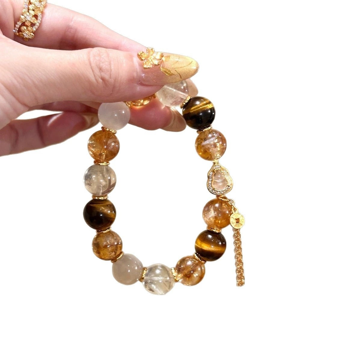 Natural Wealth Huangta Crystal Citrine Bead Crystal Bracelet: Exquisite, Niche-Style Yellow Tiger's Eye