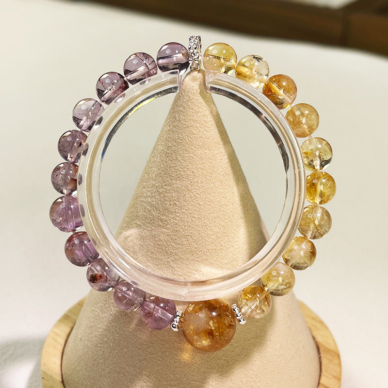 Natural Amethyst Ghost Crystal Bracelet with Yellow Tower Crystal—Unique Design, Fashionable, Versatile, and Minimalist Women's Amethyst Bracelet