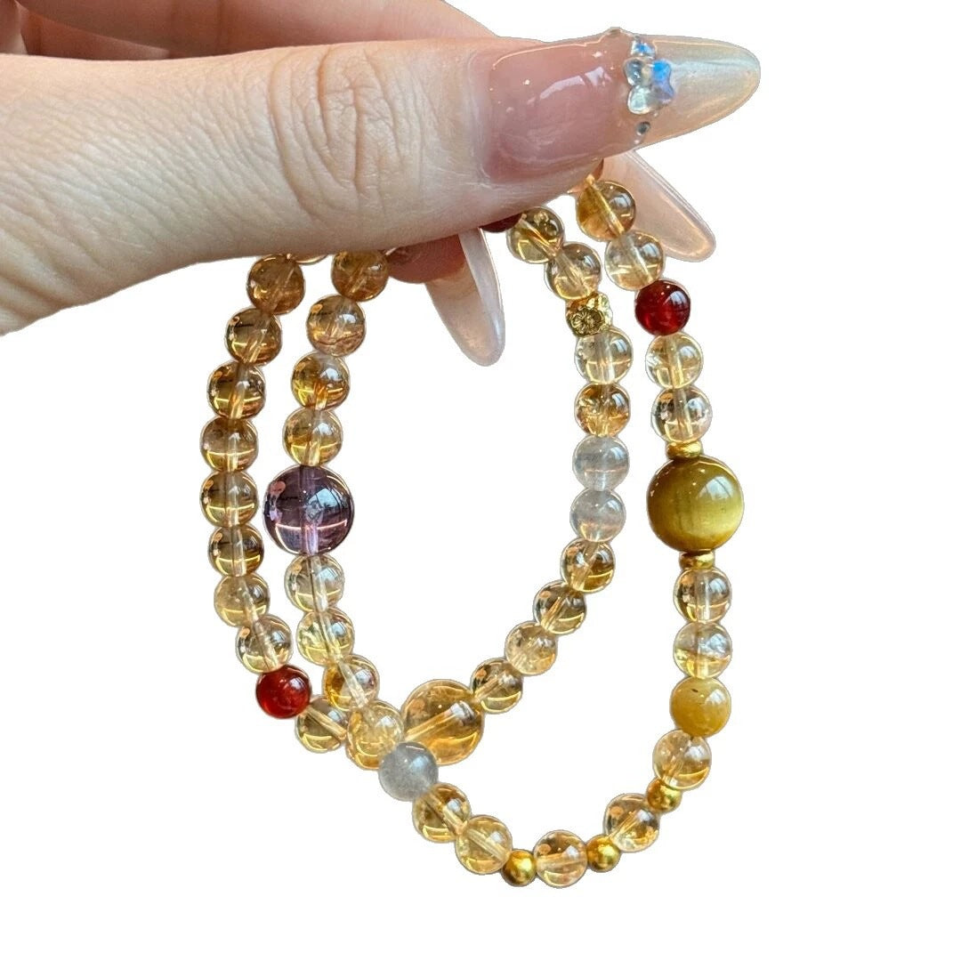 Natural Yellow Tower Crystal “Grand Slam” Bracelet for Men and Women: High-Quality Citrine Bead Bracelet for Attracting Wealth and Bringing Good Luck