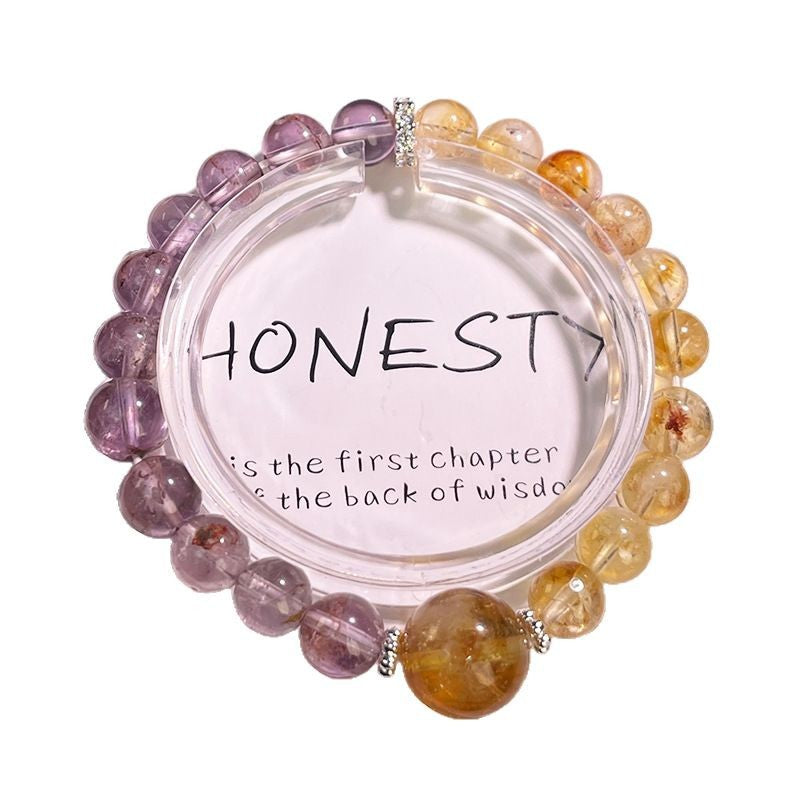 Natural Amethyst Ghost Crystal Bracelet with Yellow Tower Crystal—Unique Design, Fashionable, Versatile, and Minimalist Women's Amethyst Bracelet