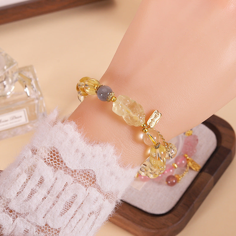 Fortune-Boosting Pixiu Amethyst Bracelet for Women | Wealth-Attracting Strawberry Quartz and Natural Citrine Bracelet | Attract Wealth and Bring Good Luck