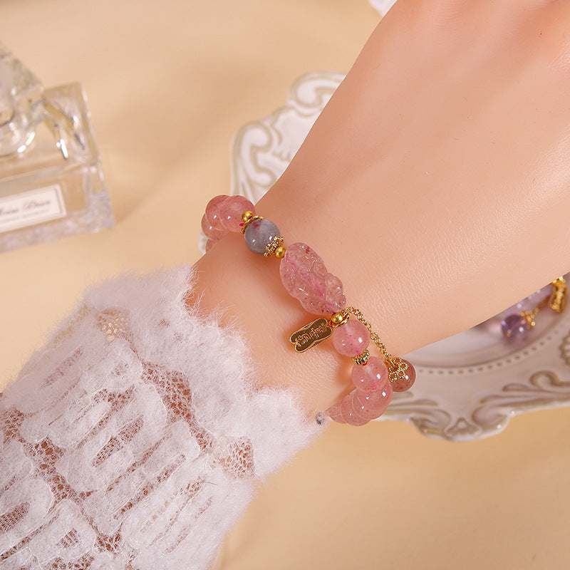 Fortune-Boosting Pixiu Amethyst Bracelet for Women | Wealth-Attracting Strawberry Quartz and Natural Citrine Bracelet | Attract Wealth and Bring Good Luck