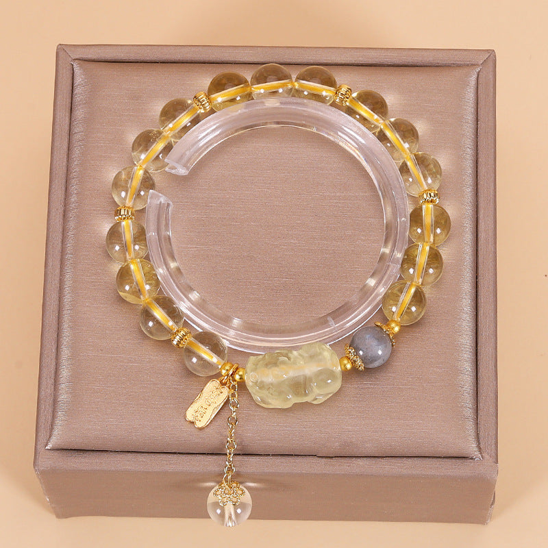 Fortune-Boosting Pixiu Amethyst Bracelet for Women | Wealth-Attracting Strawberry Quartz and Natural Citrine Bracelet | Attract Wealth and Bring Good Luck