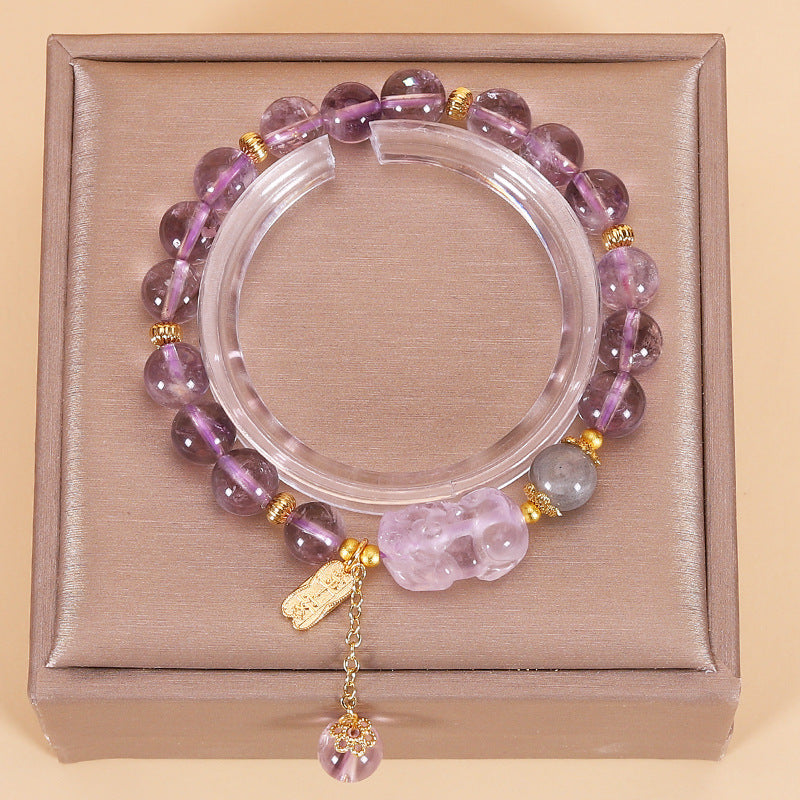 Fortune-Boosting Pixiu Amethyst Bracelet for Women | Wealth-Attracting Strawberry Quartz and Natural Citrine Bracelet | Attract Wealth and Bring Good Luck