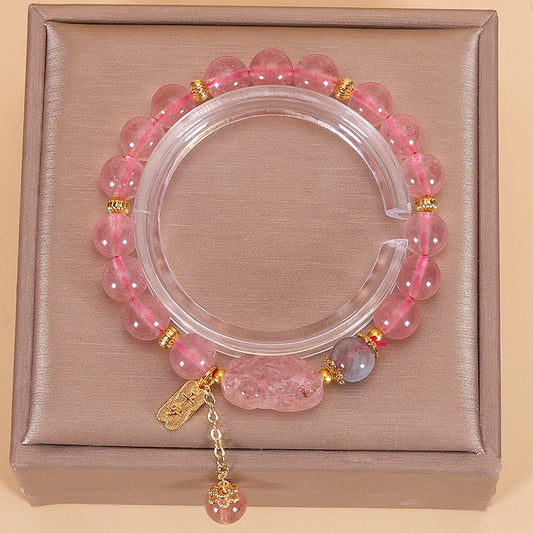 Fortune-Boosting Pixiu Amethyst Bracelet for Women | Wealth-Attracting Strawberry Quartz and Natural Citrine Bracelet | Attract Wealth and Bring Good Luck